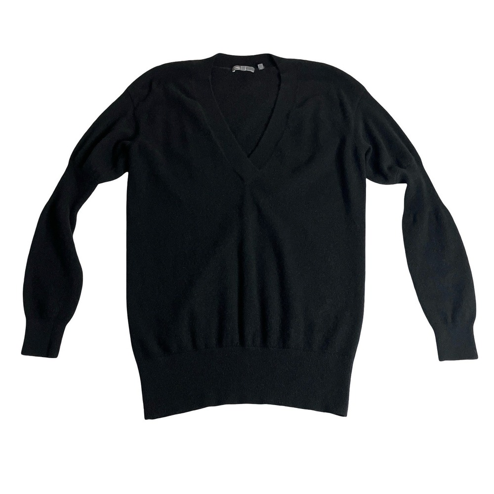 Vince Sweater Womens L Black Cashmere Feel V-Neck Long Sleeve Minimalist Classic